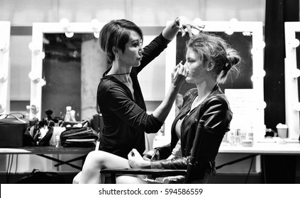SYDNEY / AUSTRALIA - 20 May: Models stylists makeup artists get prepared for show before Raffles International Showcase at Mercedes Benz Fashion Week Australia on 20 May 2016 in Carriageworks Sydney