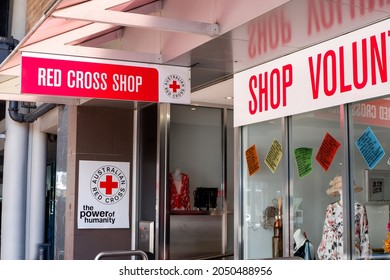 Sydney, Australia - 2019-10-02 Australian Red Cross Charity Shop Front. The Power Of Humanity Donation Second Hand Op Shop.