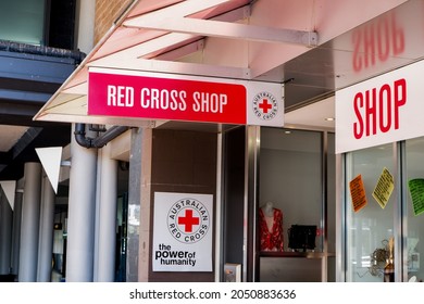 Sydney, Australia - 2019-10-02 Australian Red Cross Charity Shop Front. The Power Of Humanity Donation Second Hand Op Shop.