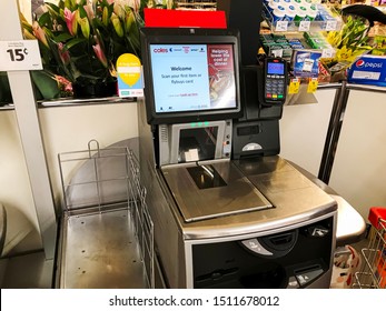 Sydney / Australia 2019-21-09. Self Serve Checkout At Coles Supermarket