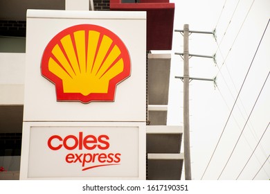 Sydney, Australia - 2020-01-12 Coles Express Sign With Shell Logo