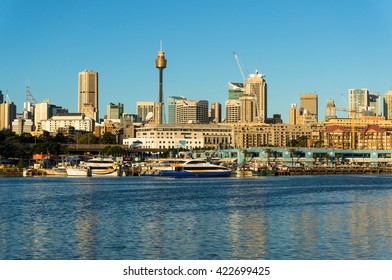Sydney, Australia - 25 Apr 2016: Sydney CBD city view of Sydney Fish Market, Glebe and Central Business District with Sydney Tower. Office, commercial and residential skyscraper buildings - Shutterstock ID 422699425
