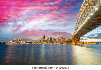 Sydney, Australia. Amazing Skyline At Dusk.