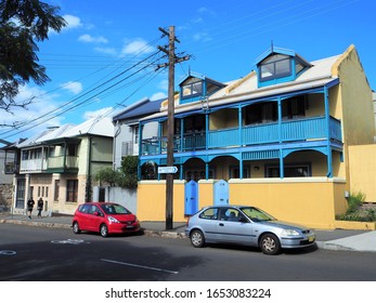 SYDNEY, AUSTRALIA - APRIL 27, 2019: Townhouses Along Darling Street In Balmain Suburb