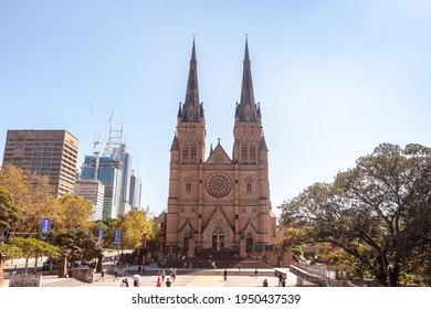 SYDNEY, AUSTRALIA - April 6, 2019: St Mary's Cathedral The Cathedral Church Of The Roman Catholic Archdiocese Of Sydney.