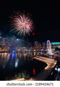 Sydney, Australia - August 6, 2022: Colorful Fireworks Over Darling Harbour.