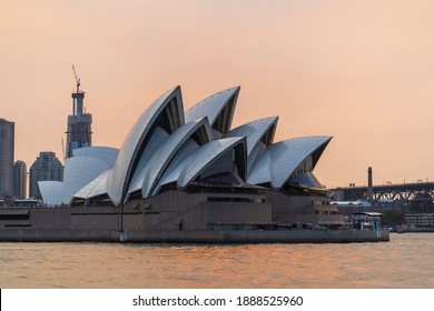 SYDNEY, AUSTRALIA - CIRCA DECEMBER 2019: Sydney Opera House Covered In Smoke Haze During The 2019-2020 Bush Fire.