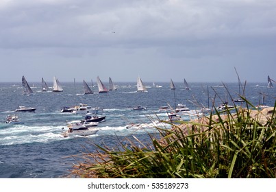 Sydney, Australia - December 26, 2012. Participants yachts reached the Tasman Sea. Sydney to Hobart Yacht Race is an annual event, starting in Sydney on Boxing Day and finishing in Hobart.