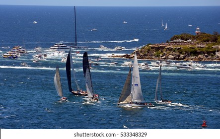 Sydney, Australia - December 26, 2013. Participiant Yachts approaching South Head. The Sydney to Hobart Yacht Race is an annual event, starting in Sydney on Boxing Day and finishing in Hobart.