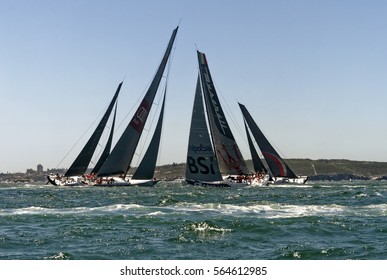 SYDNEY, AUSTRALIA - DECEMBER 26, 2016: Start Of Sailing Yachts In The Rolex Sydney Hobart Yacht Race. Yachting, Sailing,  Australia On DECEMBER 26, 2016