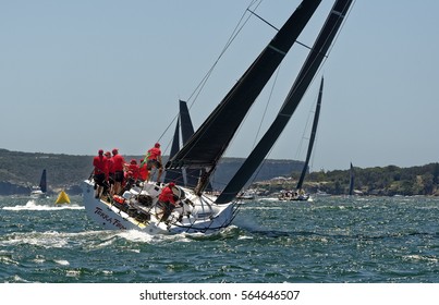 SYDNEY, AUSTRALIA - DECEMBER 26, 2016: Start Of Sailing Yachts In The Rolex Sydney Hobart Yacht Race. Yachting, Sailing,  Australia On DECEMBER 26, 2016
