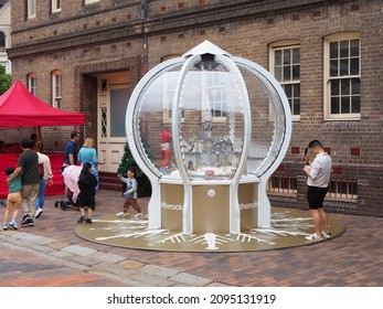 SYDNEY, AUSTRALIA - DECEMBER 4, 2021: A Giant Snow Globe Displayed On Playfair Street, One Of The Rocks Ridiculously Over The Top Christmas Decorations