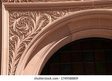 Sydney Australia, Detail Carving Above Sandstone Entrance  