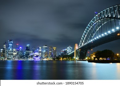 Sydney, Australia - February 13, 2020: Sydney City With The View Of The Iconic Harbour Bridge At Night