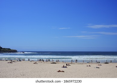 Sydney, Australia - February 16, 2020: Crowd Of People Relaxing On The Bondi Beach In Sydney, Australia.