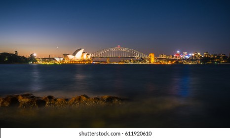 Sydney, Australia - February 22, 2017: View of the Sydney Harbor and cityscape.