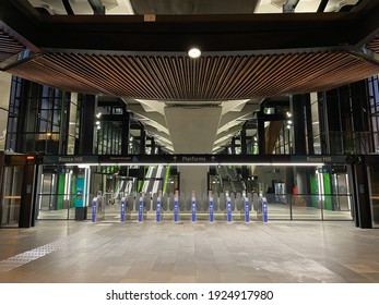 Sydney, Australia - February 25, 2021: Entry Gate Into Rouse Hill Metro Station.