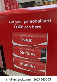 Sydney, Australia - Jan 04 2019. personalized make your own customised name coke can with share a Coke interactive  engaging marketing campaign in Sydney Chatswood westfield shopping mall