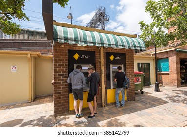 Sydney, Australia - Jan 27, 2017: People Making Transactions On Commonwealth ATM At Central Railway Station. It Is One Of Australia's 