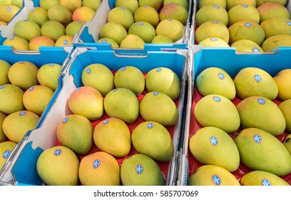 Sydney, Australia - Jan 28, 2017: Fresh Tropical Mango On Display At Farmers Fruits Market.