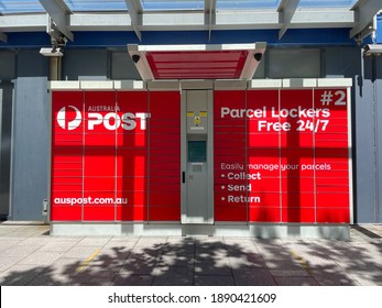 Sydney, Australia - January 10, 2021: Australia Post Parcel Locker, A Drop Off Or Collection Point For Parcel.