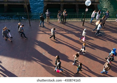 Sydney, Australia - Jul 10, 2016: Aerial View Of People Near Circular Quay Station. Motion Blur