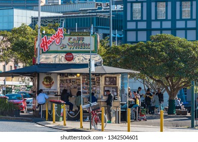 Sydney, Australia - July 03, 2016: Popular Sydney Street Food Cafe Harrys De Wheels With Locals And Tourists