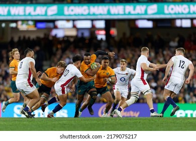 SYDNEY, AUSTRALIA - JULY 16: Samu Kerevi Tries To Make A Break During Game Three Of The International Test Match Series Between The Australian Wallabies And England At The SCG