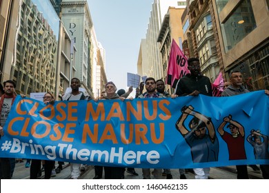SYDNEY, AUSTRALIA – July 20, 2019. - Hundreds of protesters march through George Street, CBD, Sydney calling for the Australian government to close the refugee camps on Manus and Nauru islands.