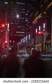 Sydney, Australia - July 22, 2022: Sydney CBD View At Night Around George Street.