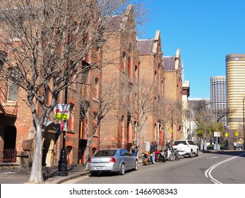 SYDNEY, AUSTRALIA - JULY 28, 2019: European Style Townhouses Shooting In Winter On Hickson Road, The Rocks