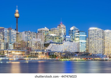 Sydney, Australia - June 22, 2016: View of Sydney cityscape and Darling Harbour, one of the largest dining, shopping and entertainment precincts, in Sydney at twilight. - Shutterstock ID 447476023