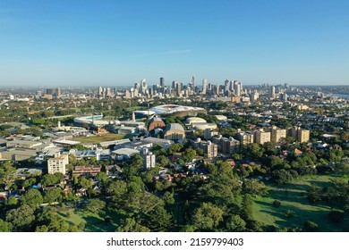 Sydney, Australia - Mar 22, 2022: Aerial View Of Sydney CBD And Sports Stadium At Early Morning