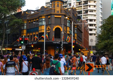 SYDNEY, AUSTRALIA - March 2, 2019: Snap Shots At The Crowd Of People Who Joined The Sydney Mardi Gras 2019 Festival On Oxford St.