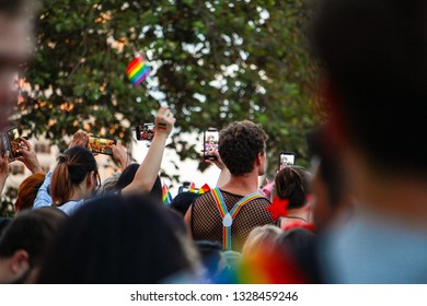 SYDNEY, AUSTRALIA - March 2, 2019: Snap Shots At The Crowd Of People Who Joined The Sydney Mardi Gras 2019 Festival On Oxford St.