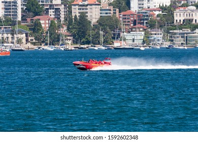 Sydney, Australia - March 25th 2013: A Jet Boat Tour In Sydney Harbour. This Is A Popular Tourist Activity.