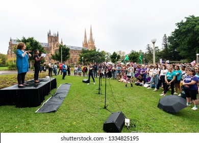 
SYDNEY, AUSTRALIA - March 9 2019: International Women's Day March And Rally Organised By Unions NSW And An Alliance Of Workers, Students And Women's Organisations Marching Through CBD To Belmore Park