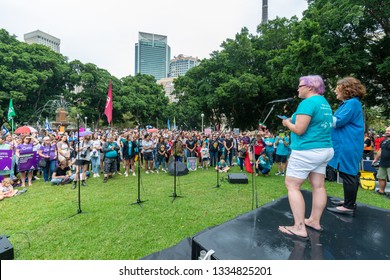 
SYDNEY, AUSTRALIA - March 9 2019: International Women's Day March And Rally Organised By Unions NSW And An Alliance Of Workers, Student And Women's Organisations Marching Throught CBD To Belmore Park