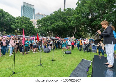 
SYDNEY, AUSTRALIA - March 9 2019: International Women's Day March And Rally Organised By Unions NSW And An Alliance Of Workers, Students And Women's Organisations Marching Through CBD To Belmore Park