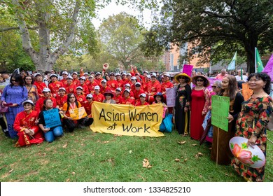 
SYDNEY, AUSTRALIA - March 9 2019: International Women's Day March And Rally Organised By Unions NSW And An Alliance Of Workers, Students And Women's Organisations Marching Through CBD To Belmore Park