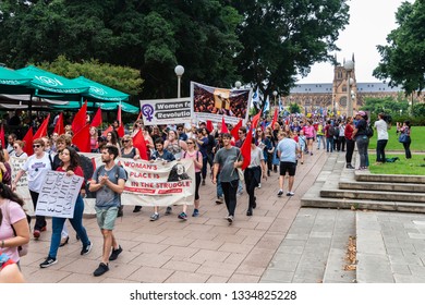 
SYDNEY, AUSTRALIA - March 9 2019: International Women's Day March And Rally Organised By Unions NSW And An Alliance Of Workers, Students And Women's Organisations Marching Through CBD To Belmore Park