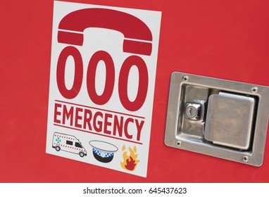 Sydney, Australia - May 11, 2017: Emergency Number 000 In Australia On A Fire Brigade