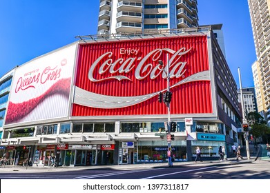 SYDNEY, AUSTRALIA -  MAY 14, 2019: Iconic Coca Cola Billboard In Kings Cross,Sydney, NSW, Australia.