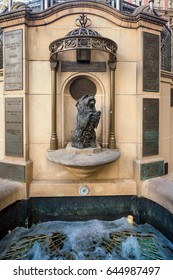 Sydney, Australia - May 16, 2017: Dog Sculpture In Front Of Queen Victoria Building, A Late Nineteenth-century Building Designed By The Architect George McRae 