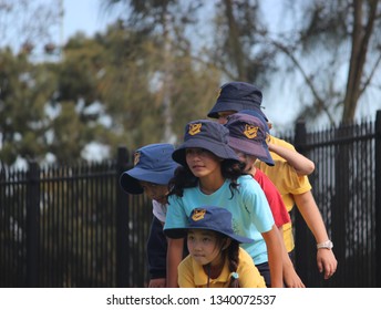 Sydney, Australia - May 2017: A Sport Team Getting Ready For The Race Just Before The Start Sign Begin During A School Sport Carnival Held At Campbell Athletic Field, Canterbury.