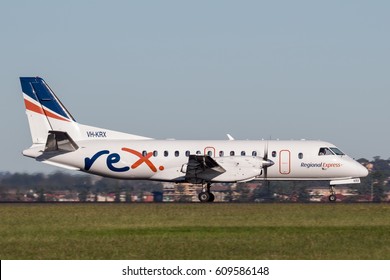 Sydney, Australia - May 5, 2014: REX (Regional Express Airlines) Saab 340 Twin Engined Regional Commuter Aircraft At Sydney Airport. 