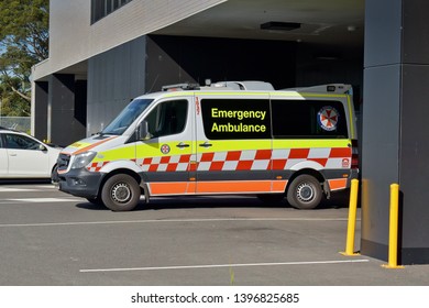 Sydney / Australia - May 9 2019: Northern Beaches Hospital Emergency Ambulance Vehicle