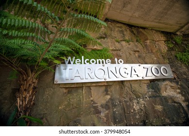 Sydney, Australia - November 09, 2015: Taronga Zoo sign mounted on the rocks at the entrance. 
