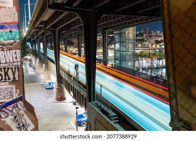 Sydney, Australia - November 17, 2021: A Train Pass Through The Tunnel At Speed.