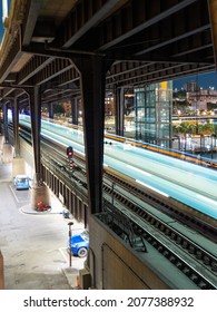 Sydney, Australia - November 17, 2021: A Train Pass Through The Tunnel At Speed.